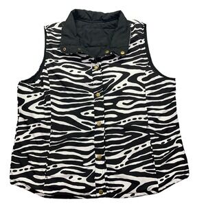 SEAS Reversible Puffer Vest Zebra Print Snap Front Sleeveless Jacket Women L